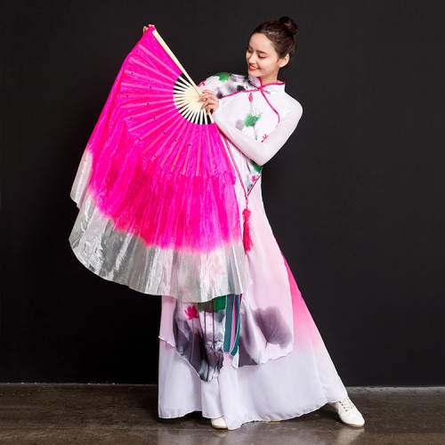 Chinese folk dance fans for women girls pink gradient colored yangko  belly fan dance 45cm big fans right hand style one piece